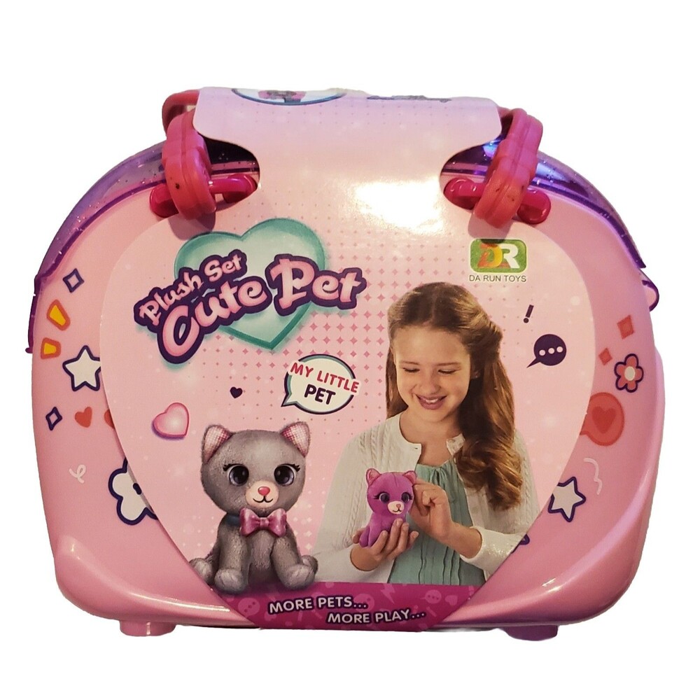 Cat Plush Stuffed Portable Pet Kids Pink Handbag Set W/ Styling Grooming New